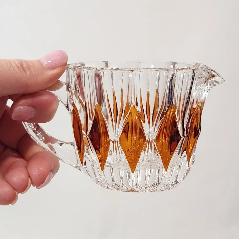 French‎ Cut Crystal Amber Diamonds Creamer Vintage